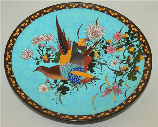 Three Japanese cloisonne enamel dishes, Meiji period, 31cm